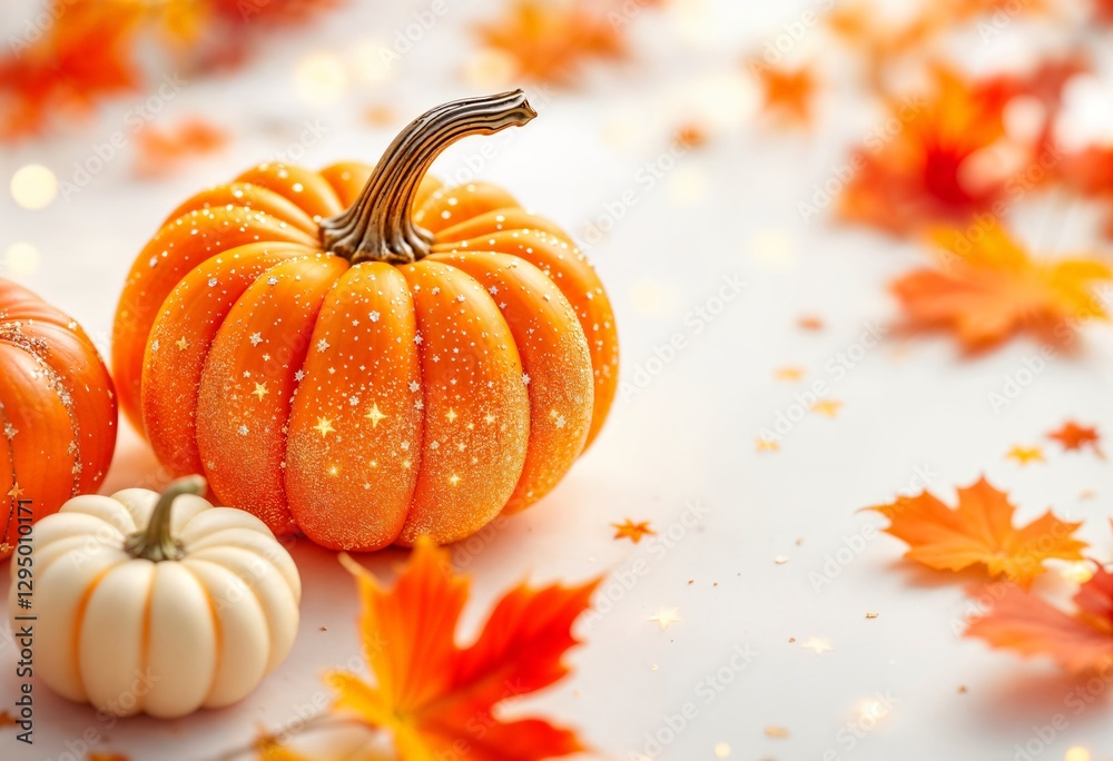 Naklejka premium pumpkins and autumn leaves
