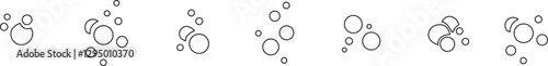 bubble icon set, Fizzy Drink, Water Bubble Black Pictogram. Effervescent Champagne. Sphere Foam, Aquarium. Clear Soda Drops Line and Silhouette Icons. Soap Symbols, on transparent background Vector