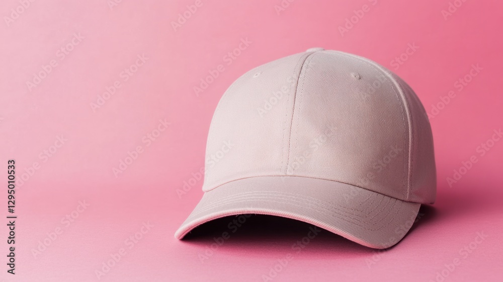 Fototapeta premium Pink background, blank white baseball cap mockup