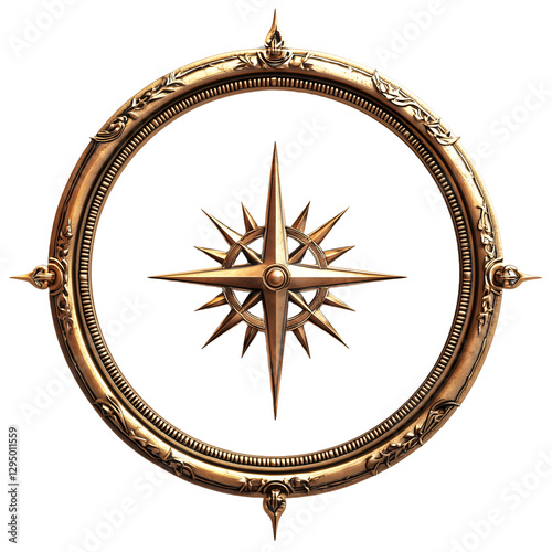 Vintage compass design gold nautical isolated on transparent background
