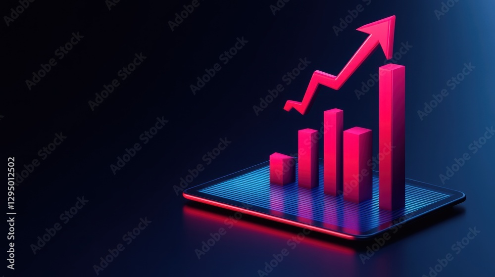 Growing bar graph on tablet, digital progress, glowing Growing bar graph on tablet, digital progress, glowing