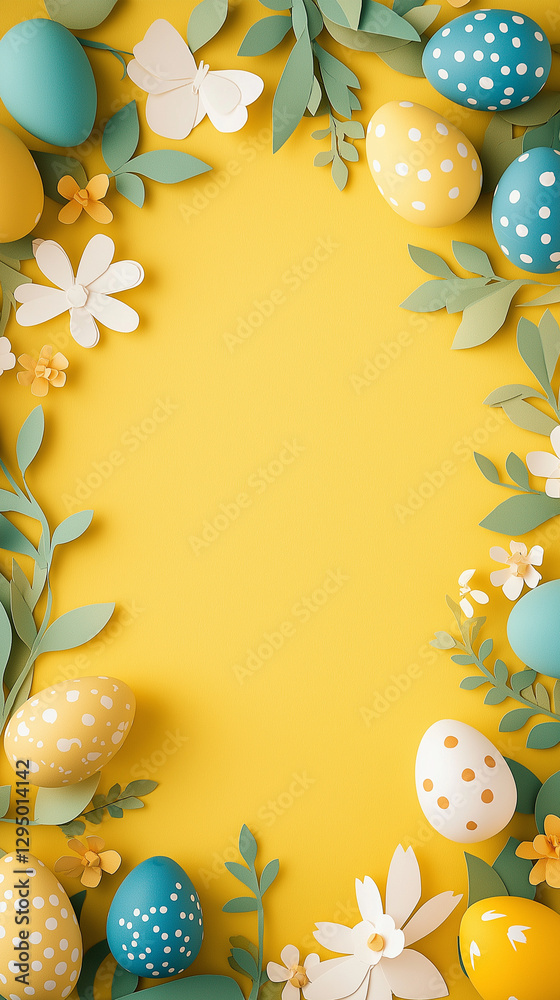 Easter egg background with yellow copy space