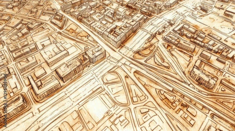 Obraz premium Aerial View of City Map with Detailed Architectural Features