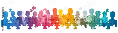 Wallpaper Mural Colorful puzzle pieces forming diverse group of people, teamwork concept, visualizing company departments, business structure, cooperation, hiring new employees, team collaboration Torontodigital.ca