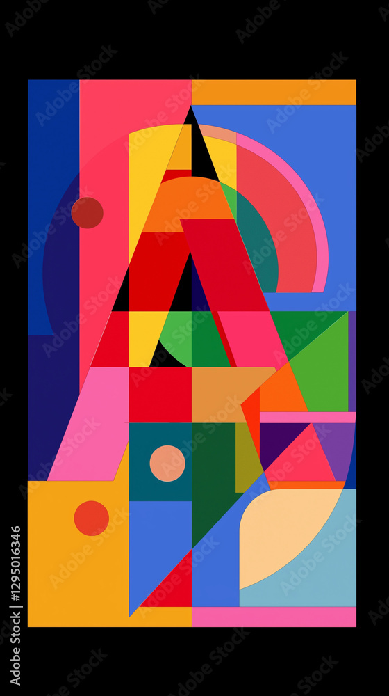 Bold and colorful alphabet letter A vertical on black