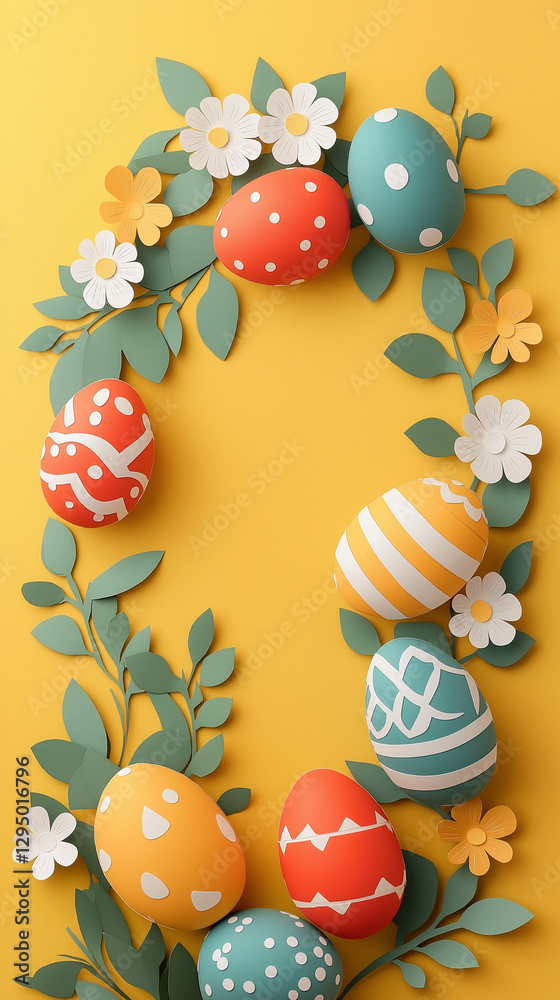 Decorated Easter eggs with botanical elements vertical