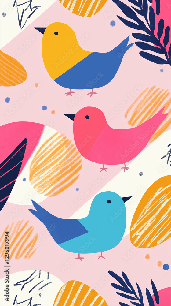 Colorful, cheery birds background vertical
