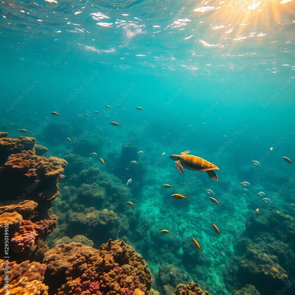 Fototapeta premium Pristine Plastic-Free Ocean with Vibrant Marine Life and Coral Reefs