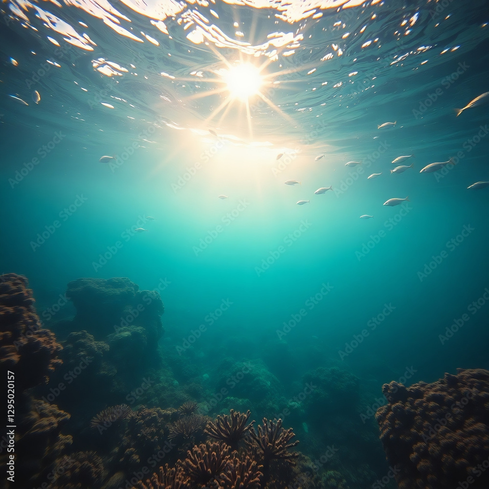 Fototapeta premium Pristine Plastic-Free Ocean with Vibrant Marine Life and Coral Reefs