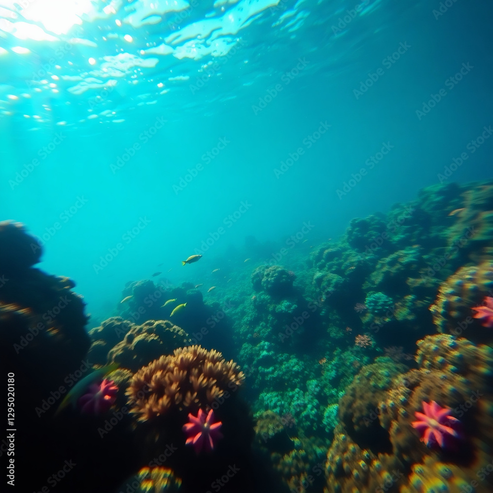 Fototapeta premium Pristine Plastic-Free Ocean with Vibrant Marine Life and Coral Reefs