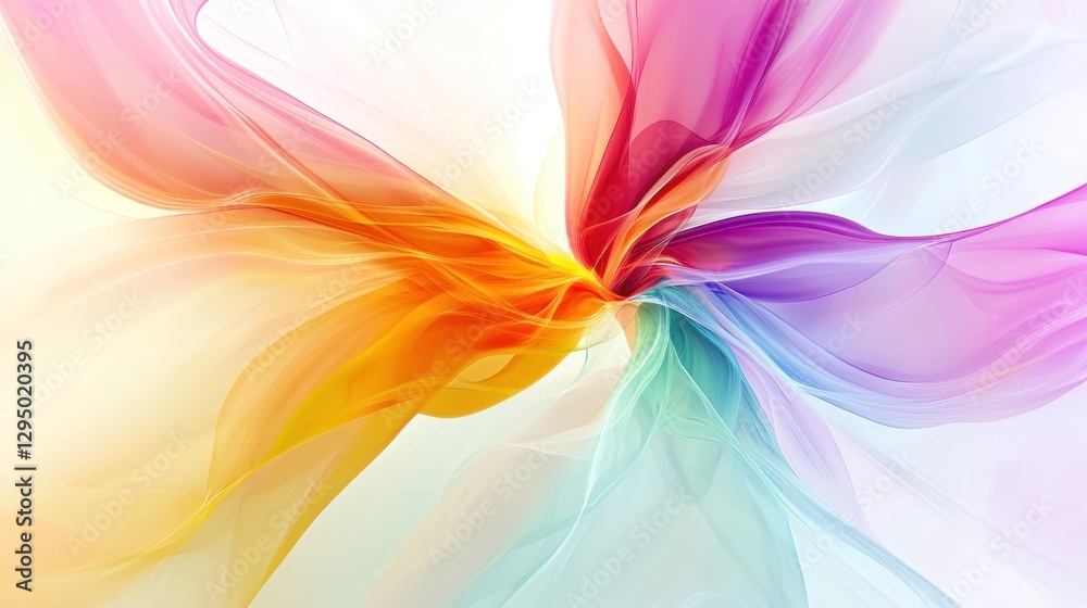 Abstract colorful swirls, flowing fabric, vibrant hues, dynamic design.