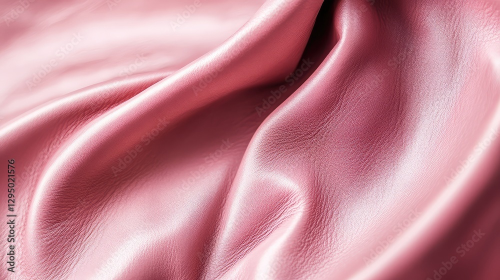 Fototapeta premium Soft pink leather texture with gentle folds and shadows, providing a refined backdrop with plenty of space for text.