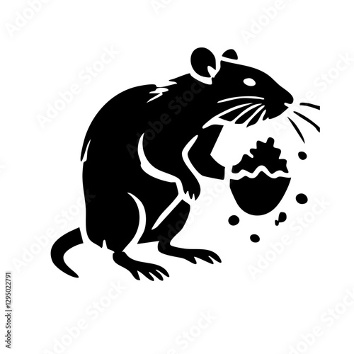Stylized silhouette of a rat holding an egg