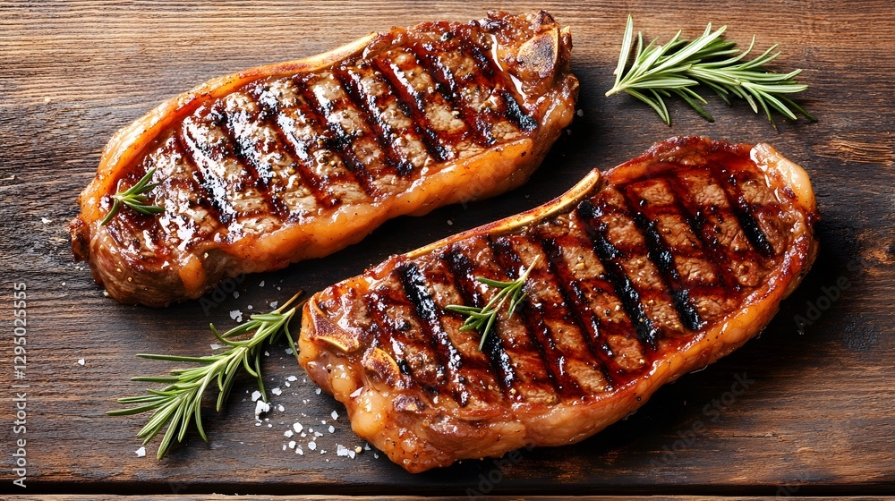 Grilled Strip Steaks with Rosemary, Gourmet Food Photography Grilled Strip Steaks with Rosemary, Gourmet Food Photography