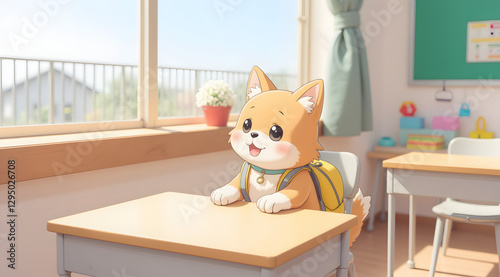 Novel illustration, puppy in kindergarten class