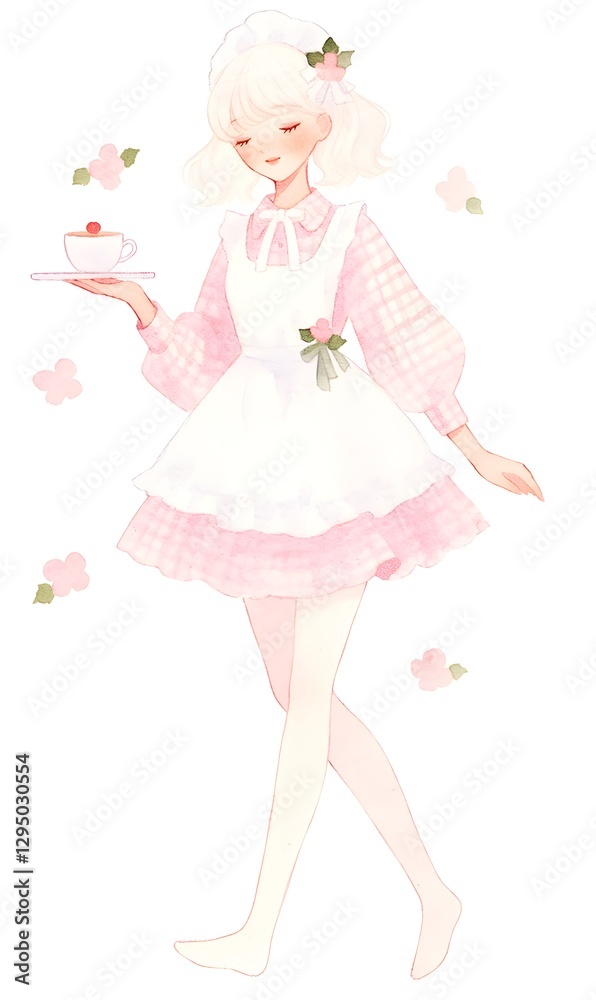 watercolor girl illustration, generation AI watercolor girl illustration, generation AI