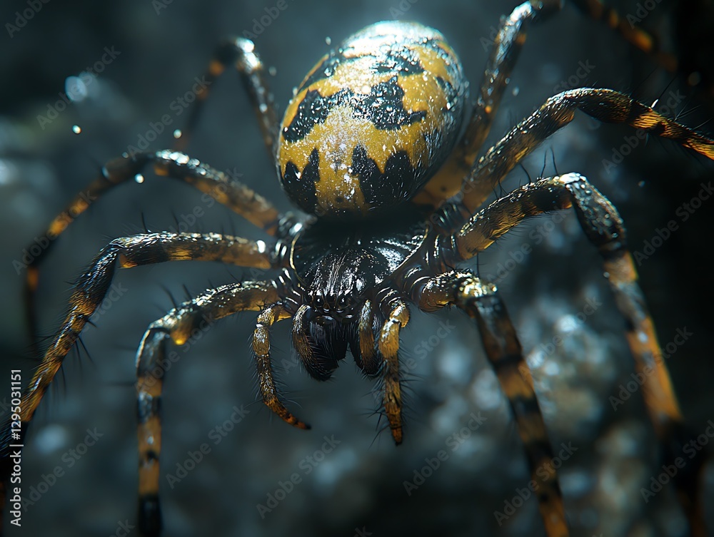 Fototapeta premium Yellow spider, dark background, macro