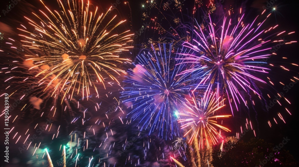 Vibrant Fireworks Display Lighting Up the Night Sky Vibrant Fireworks Display Lighting Up the Night Sky