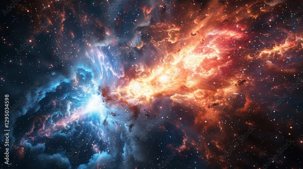 Fototapeta premium Stunning Cosmic Collision Blue and Orange Nebula