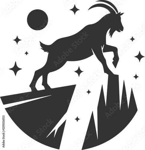 Goat balancing on a narrow rock with three legs animal vector silhouette