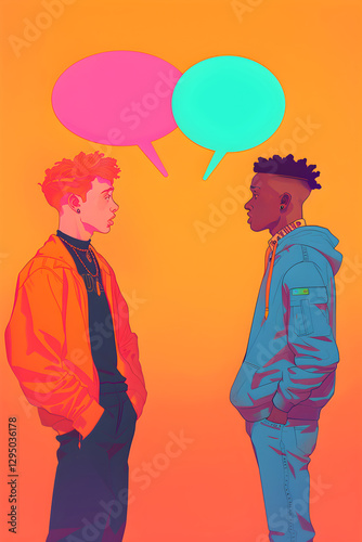 Modern Slang Culture Showcase: Animated Conversation Between Two Young Adults photo