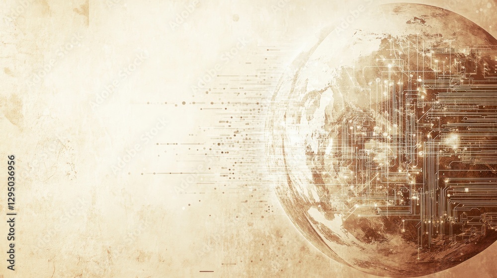 Obraz premium Futuristic Earth Design with Data Lines and Vintage Textures