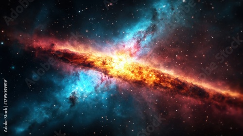 Bright galaxy with a luminous star at the center against a dark cosmic background