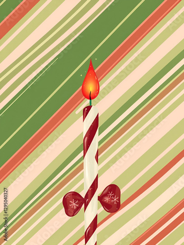 Christmas candle, lollipop pattern. Striped diagonal background with slanted lines. Stripy backdrop Vector illustration
