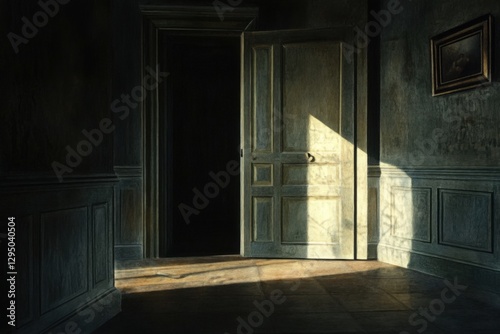 Sunlit Hallway in an Old Manor: A Study in Light and Shadow