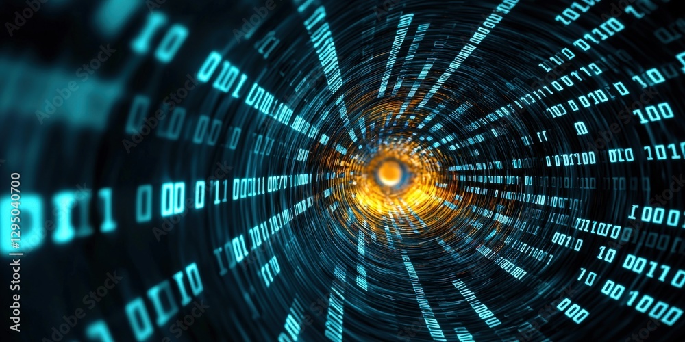 Abstract data streams moving through a transparent 3D digital tunnel, glowing binary code flowing in different directions, concept of data transfer and encryption Abstract data streams moving through a transparent 3D digital tunnel, glowing binary code flowing in different directions, concept of data transfer and encryption