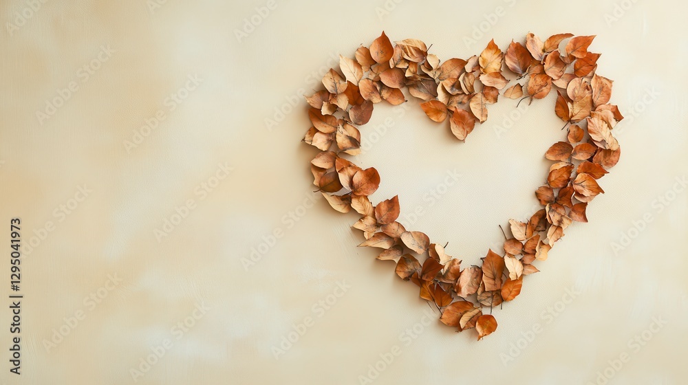 Heart-Shaped Arrangement of Dry Leaves on a Light Background Heart-Shaped Arrangement of Dry Leaves on a Light Background