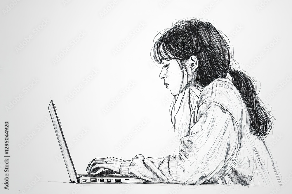 Young Woman Working on Her Laptop Computer Young Woman Working on Her Laptop Computer
