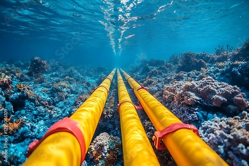 Underwater cables, coral reef, ocean floor