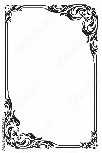 Elegant Ornate Rectangular Frame with Vintage Floral Swirls in Black and White – Classic Decorative Border Design