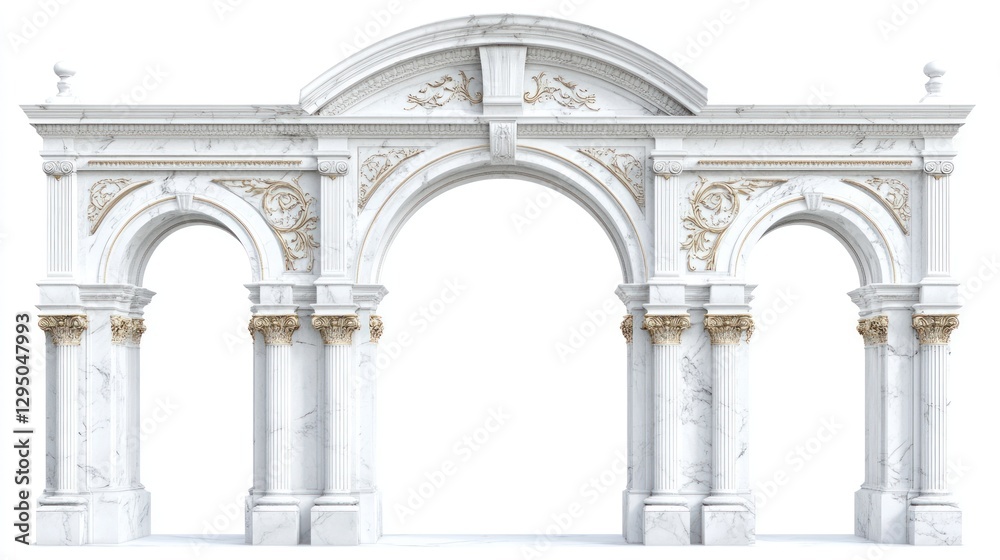 Obraz premium Triple marble archway, classical design, white background, architectural detail, design element