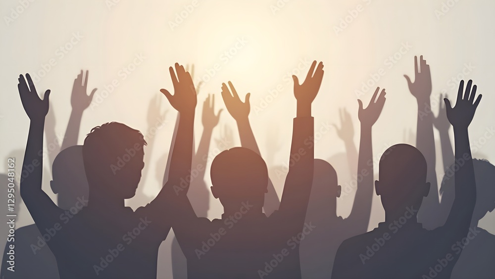 3D Render of People with Raised Hands Symbolizing Worship and Spiritual Devotion 3D Render of People with Raised Hands Symbolizing Worship and Spiritual Devotion
