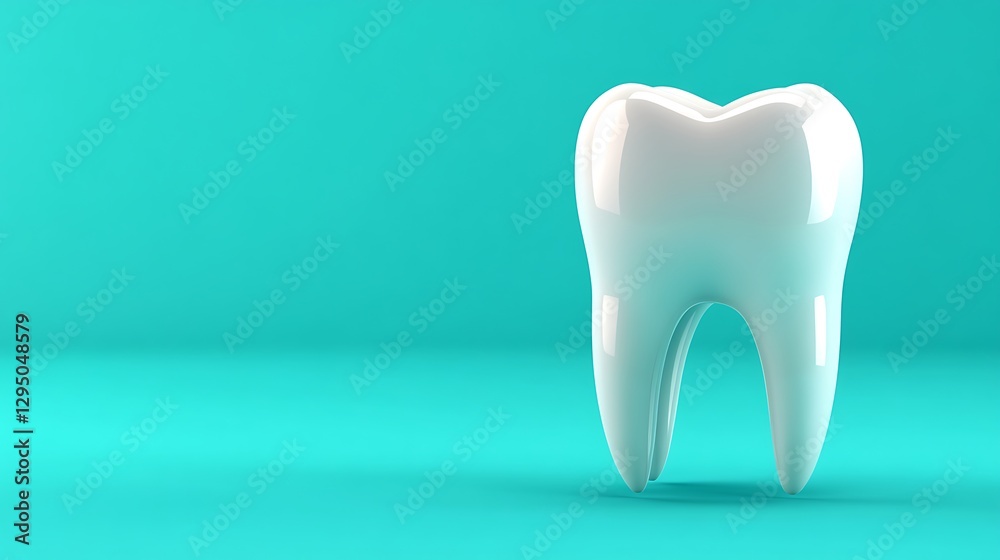 A Single, Gleaming White Tooth on a Turquoise Background: Dental Health and Oral Hygiene A Single, Gleaming White Tooth on a Turquoise Background: Dental Health and Oral Hygiene