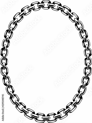 Oval Chain Frame with Interlocking Metal Links in Black and White – Strong Industrial Border Design