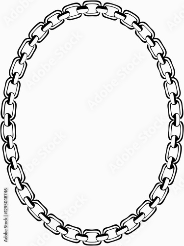 Oval Chain Frame with Interlocking Metal Links in Black and White – Strong Industrial Border Design