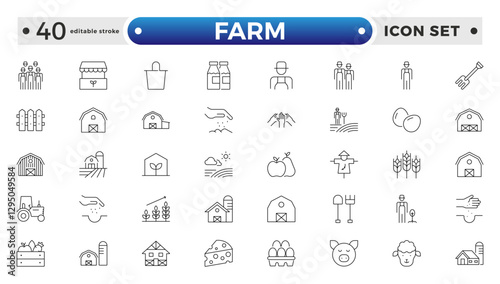 Farm, Farming, Agriculture - outline web icon set. Contains such Icons as Greenhouse, Haystack, Harvest and more. Editable stroke outline icon.

