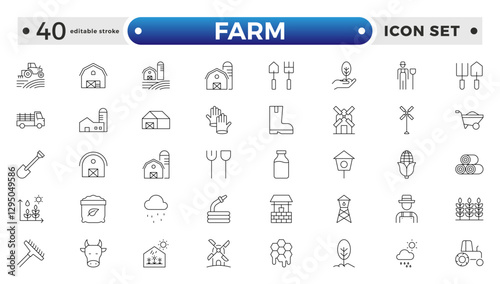 Farm, Farming, Agriculture - outline web icon set. Contains such Icons as Greenhouse, Haystack, Harvest and more. Editable stroke outline icon.
