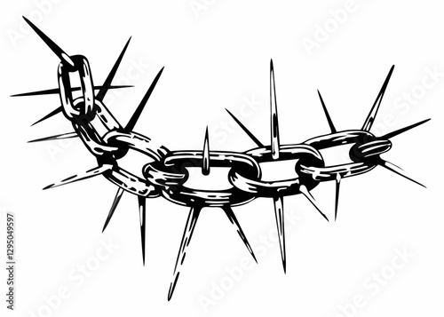 Spiked Metal Chain with Sharp Edges in Black and White – Edgy and Industrial Gothic Illustration photo