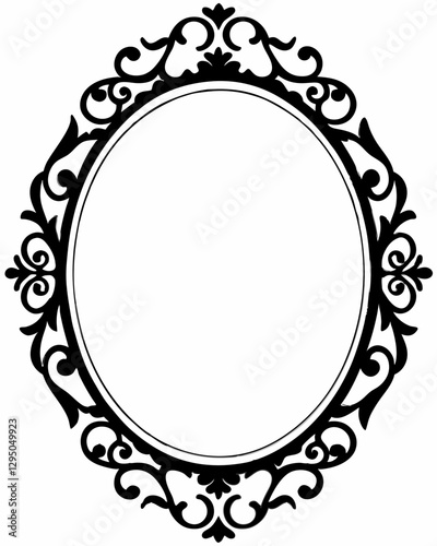 Elegant Vintage Oval Frame with Ornate Floral and Baroque Decorations in Black and White for Classic Design