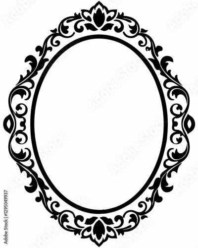 Elegant Vintage Oval Frame with Ornate Floral and Baroque Decorations in Black and White for Classic Design
