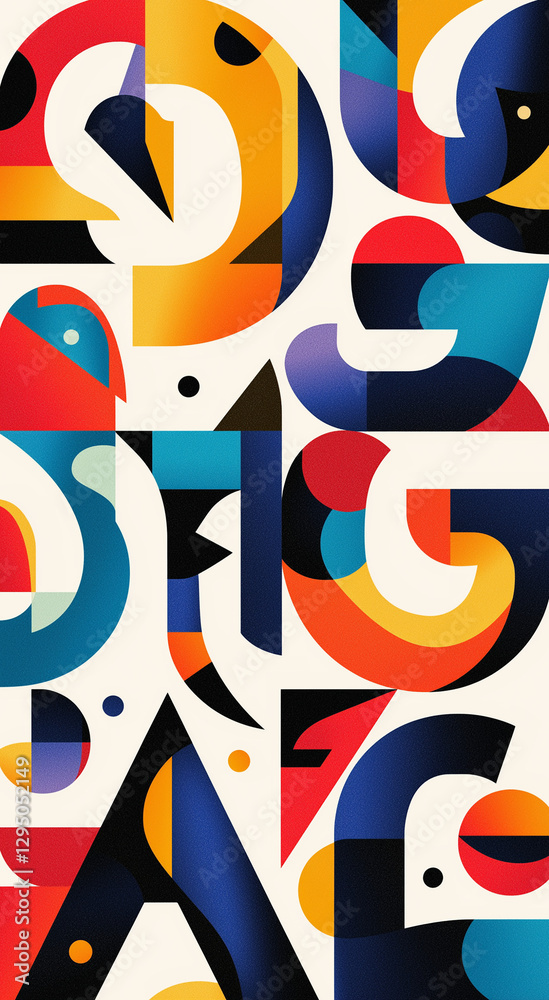 Vibrantly-colored curving shapes on white