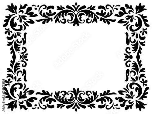 Elegant Black Floral Frame, Decorative Vintage Border Design
