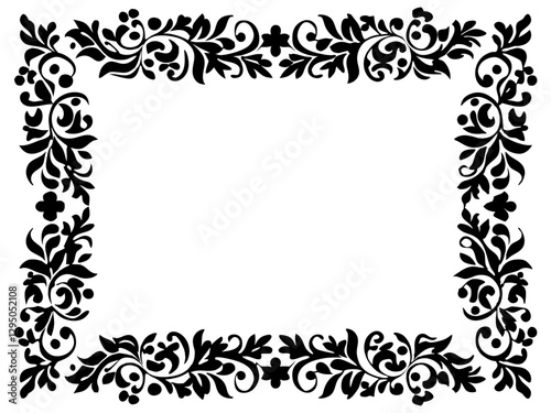 Elegant Black Floral Frame, Decorative Vintage Border Design