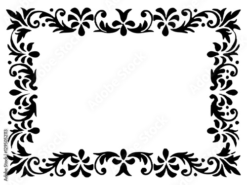 Elegant Black Floral Frame, Decorative Vintage Border Design
