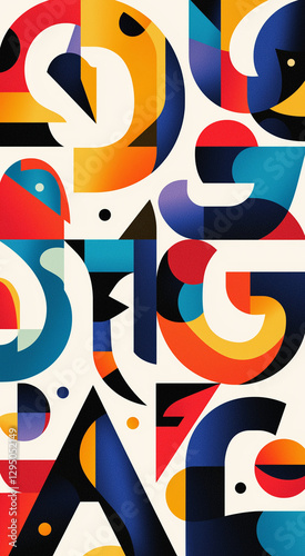 Vibrantly-colored curving shapes on white