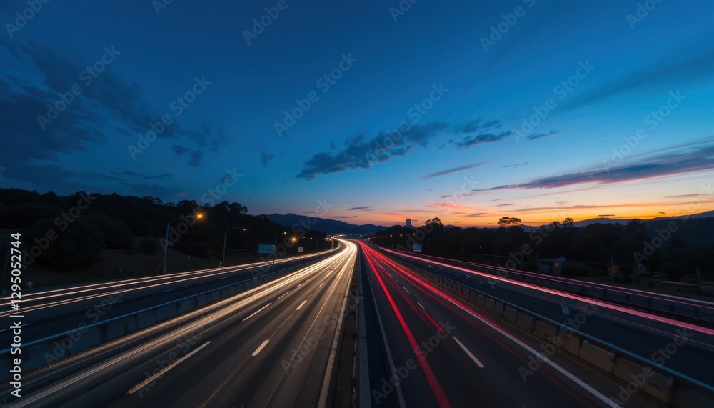 Twilight Highway: A Symphony of Light Trails on a Multi-Lane Road Twilight Highway: A Symphony of Light Trails on a Multi-Lane Road